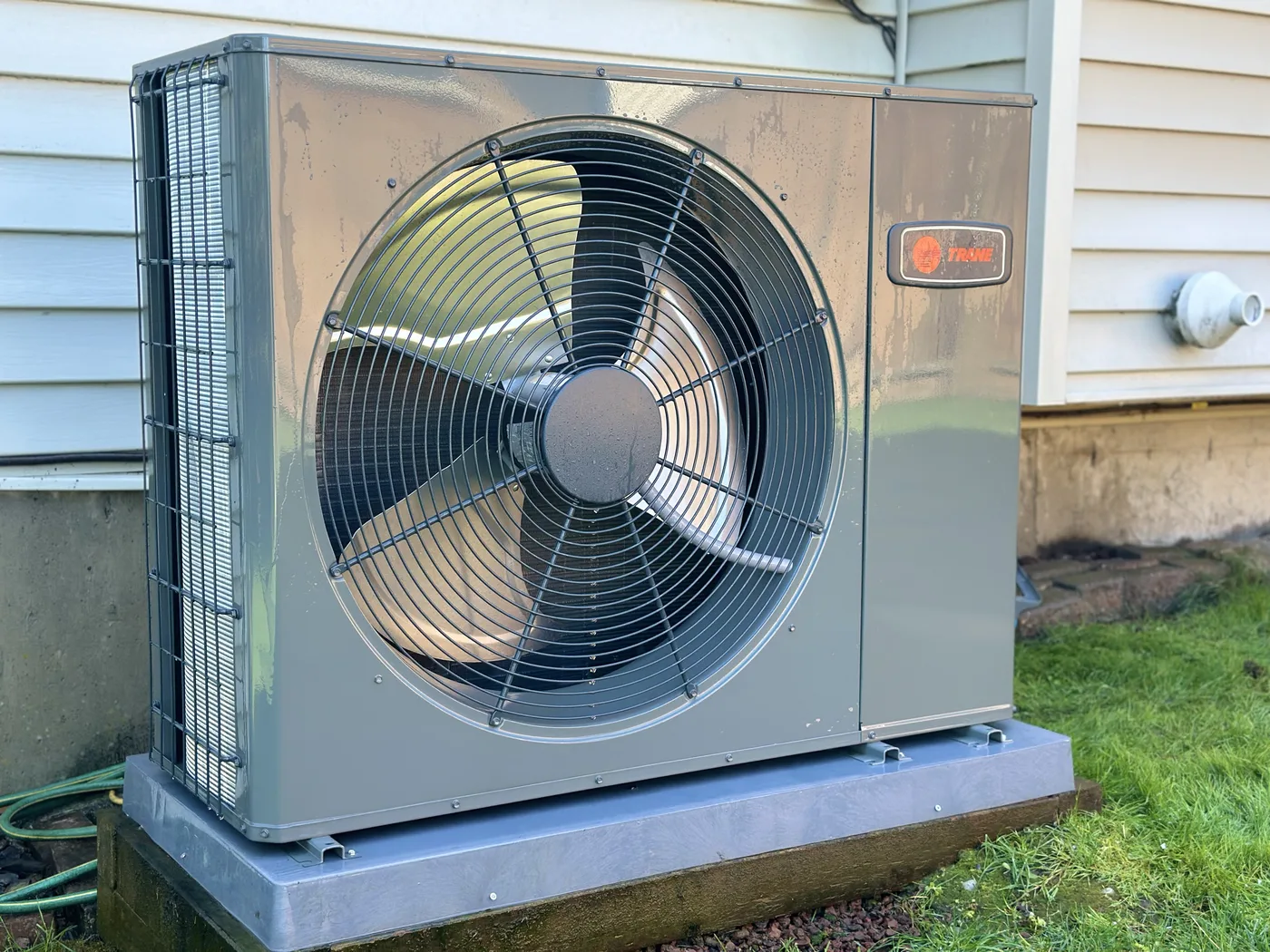 Trane horizontal-discharge unit, perfect for a tight side yard