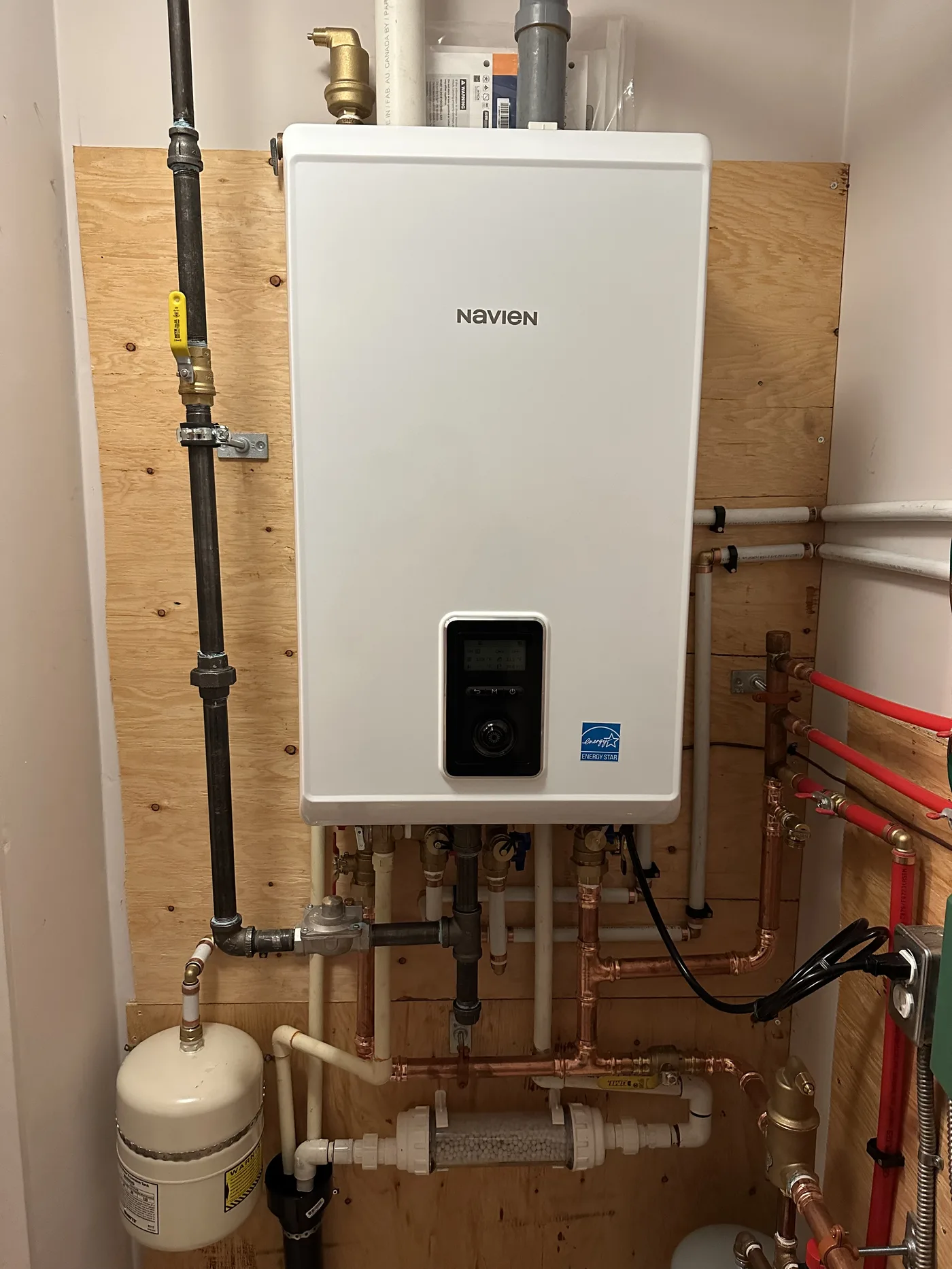 Navien tankless with expansion tank, neatly plumbed