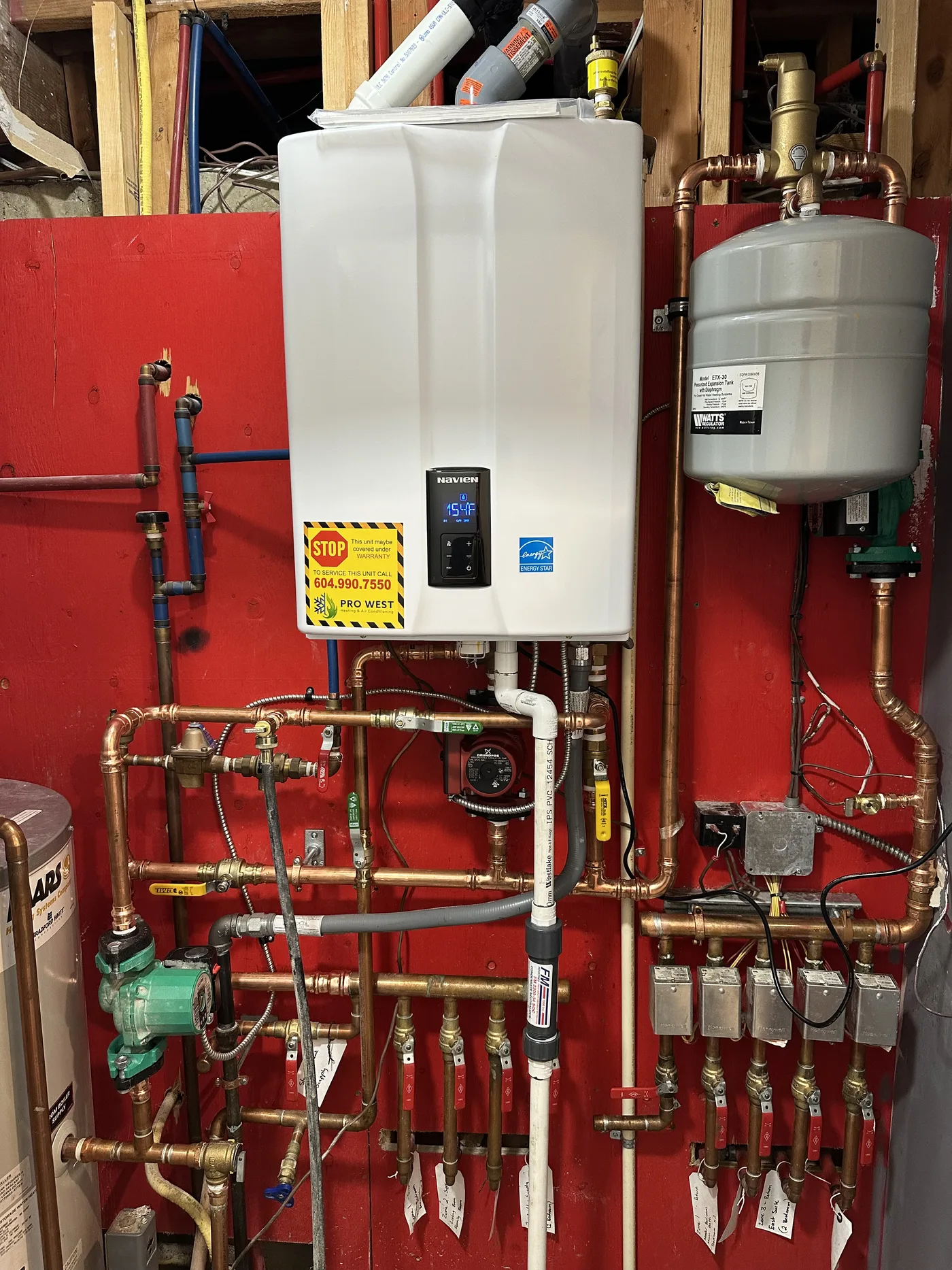 Navien wall-hung install, plumbed and labelled