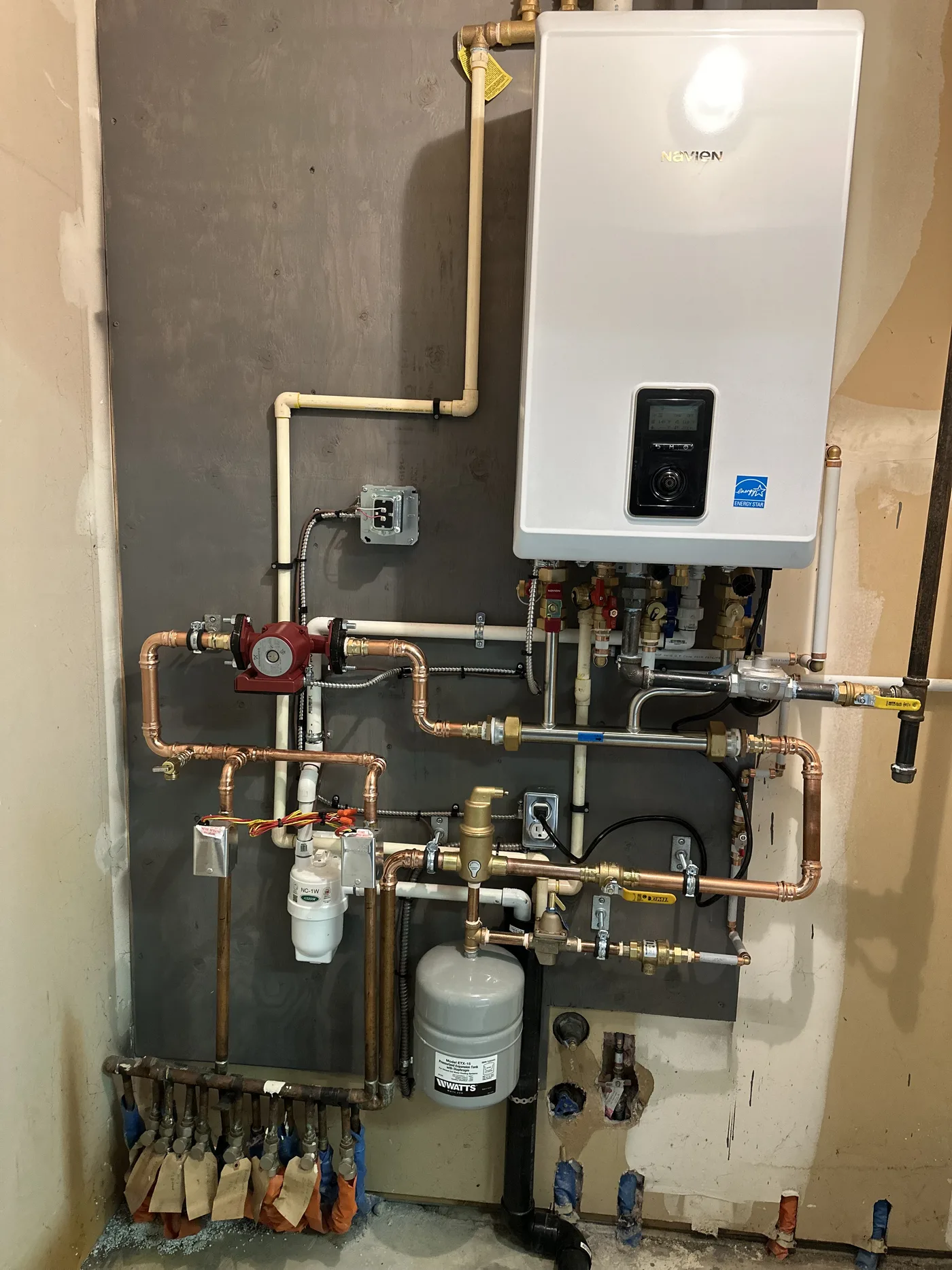 Tankless install with inline filter and labelled shutoffs